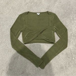 Garage Green Sparkle Long Sleeve Twist Crop Top